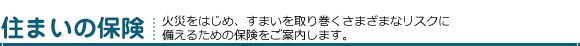 火災や地震の備え「住まいの保険」万一の火災や地震など災害に備えるための保険をご案内いたします。