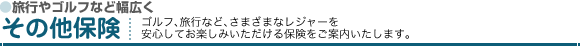 旅行やゴルフなど幅広く「その他保険」ゴルフ、旅行など、さまざまなレジャーを安心してお楽しみいただける保険をご案内いたします。